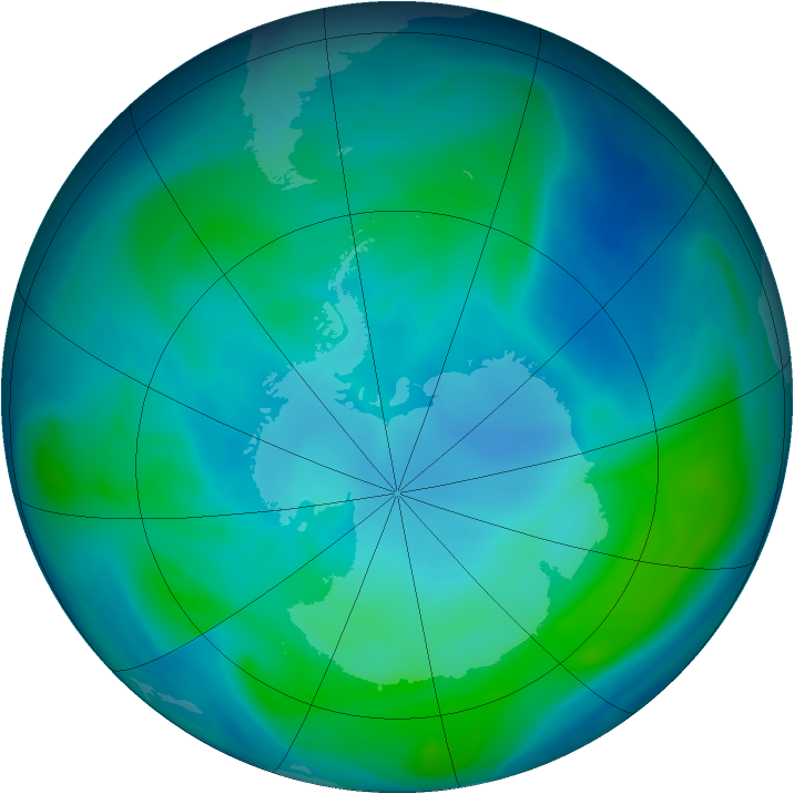 Antarctic ozone map for 27 January 2005